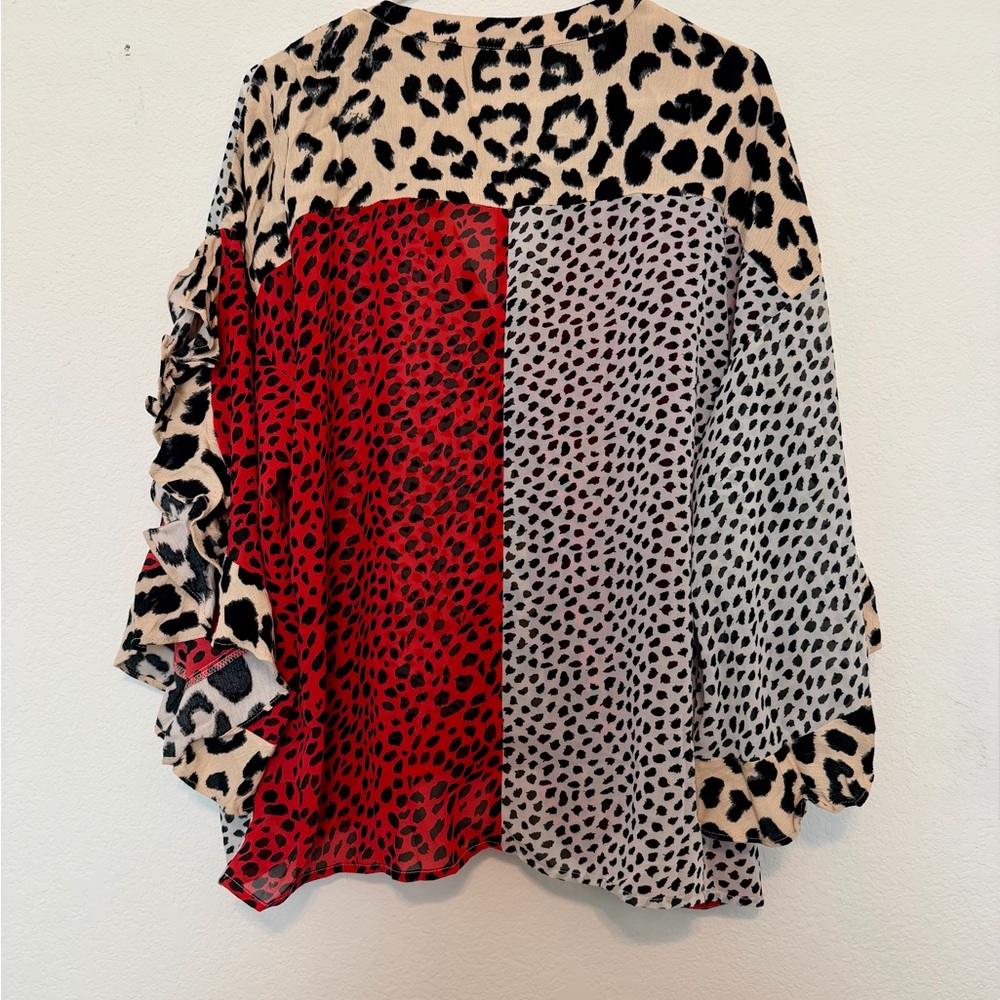 Umgee Red and Black Animal Print Blouse - Picture 2 of 5
